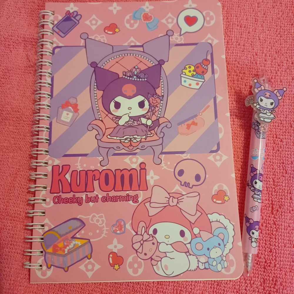 Kuromi And My Melody Pink Notebook and Pen Set
